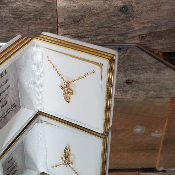 April Birthstone Cross Pendant in Velvet "Bible" Box-Diamond- 18K Gold Plated - Picture 7 of 8